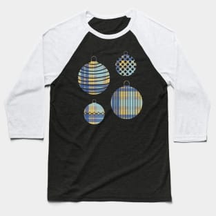 Blue, Yellow and Grey Tartan Christmas Baubles Baseball T-Shirt